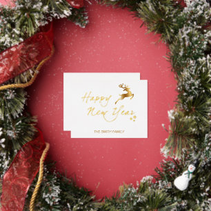 The Golden Reindeer Stars Elegance Foil Holiday Postcard
