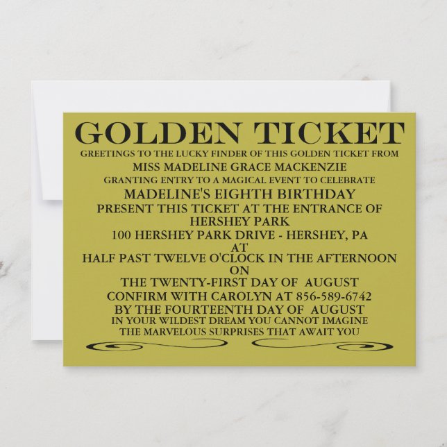 The Golden Ticket Birthday Invitation (Front)