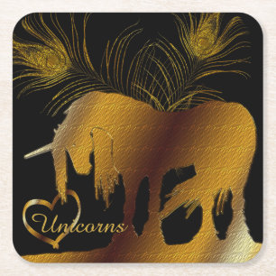 The Golden Unicorn Square Paper Coaster