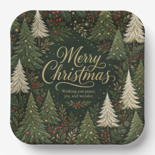 The Golden Yuletide Forest Paper Plate