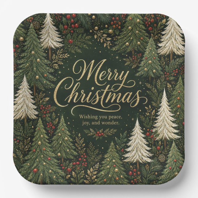 The Golden Yuletide Forest Paper Plate (Front)