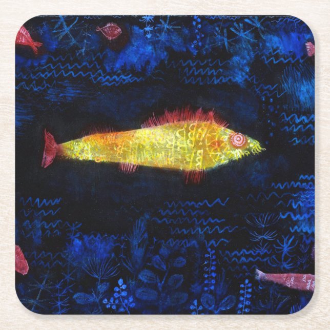 The Goldfish, Paul Klee Square Paper Coaster (Front)