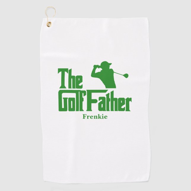 The Golf Father With Name Funny Golf Theme Golf Towel (Front)