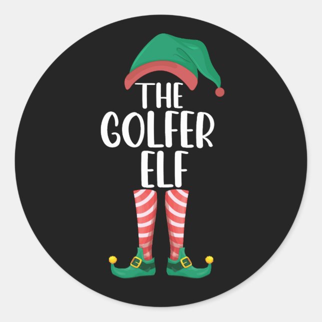 The Golfer Elf Golf Family Matching Christmas Classic Round Sticker (Front)