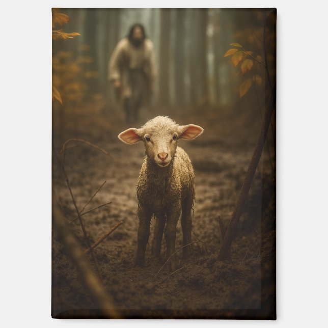 The Good Shepherd and the Lost Lamb – Jesus & Lamb Magnet (Front)