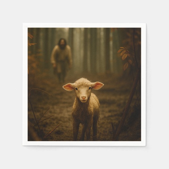 The Good Shepherd and the Lost Lamb – Jesus & Lamb Napkin (Front)