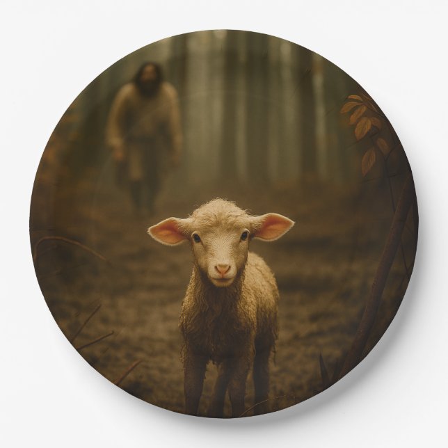 The Good Shepherd and the Lost Lamb – Jesus & Lamb Paper Plate (Front)
