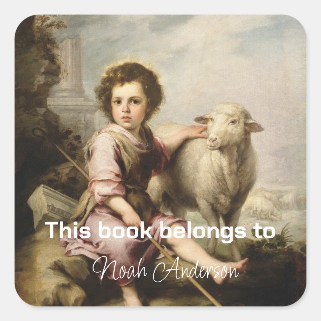 The Good Shepherd, Esteban Murillo Square Sticker (Front)