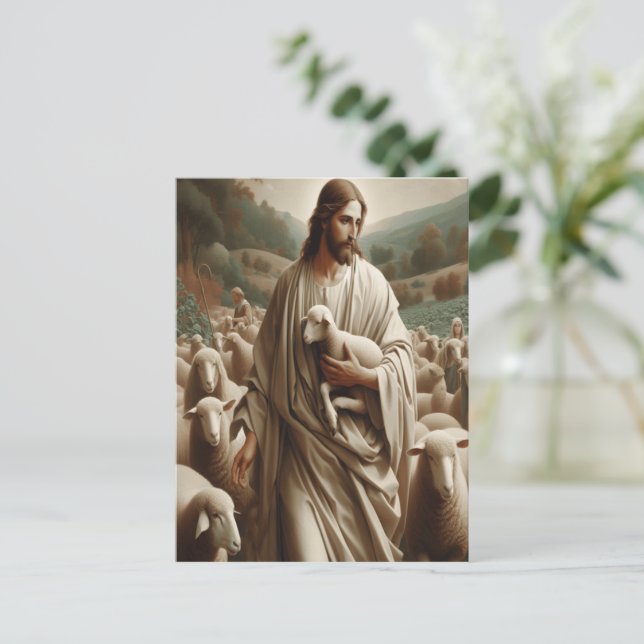 The Good Shepherd Holding A Lamb Postcard (Standing Front)