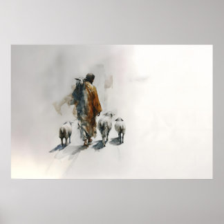 The Good Shepherd Landscape Jesus With Shee Poster