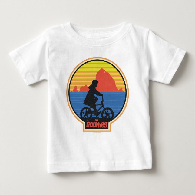 The Goonies Retro Mikey Riding Bike Graphic Baby T-Shirt (Front)
