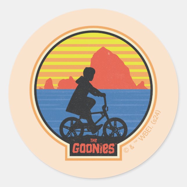 The Goonies Retro Mikey Riding Bike Graphic Classic Round Sticker (Front)