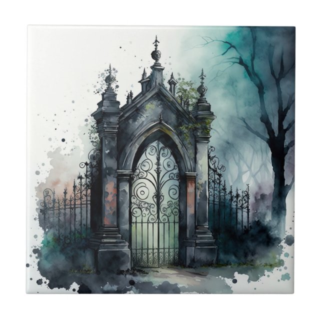 The Gothic Cemetery Gate Series Design 11 Ceramic Tile (Front)