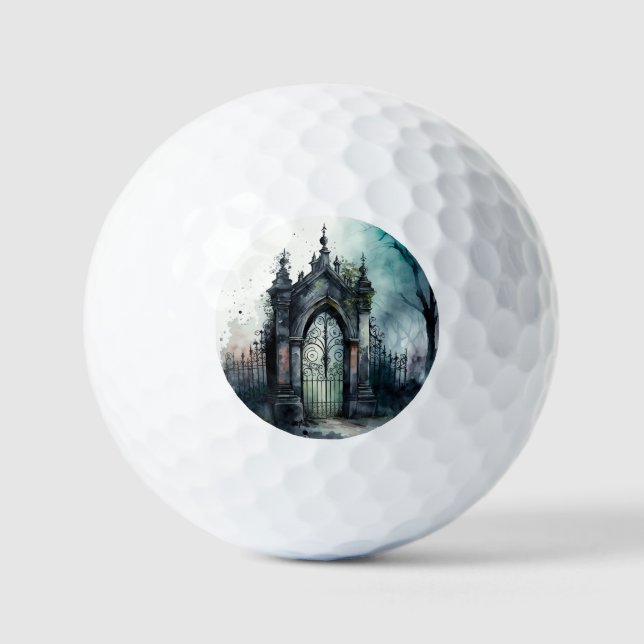 The Gothic Cemetery Gate Series Design 11 Golf Balls (Front)