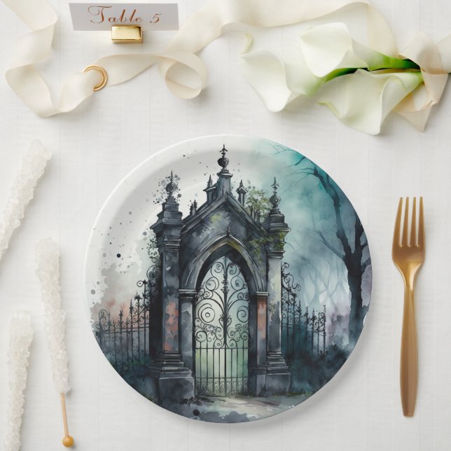 The Gothic Cemetery Gate Series Design 11 Paper Plate (Wedding)