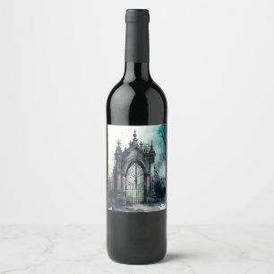 The Gothic Cemetery Gate Series Design 11 Wine Label