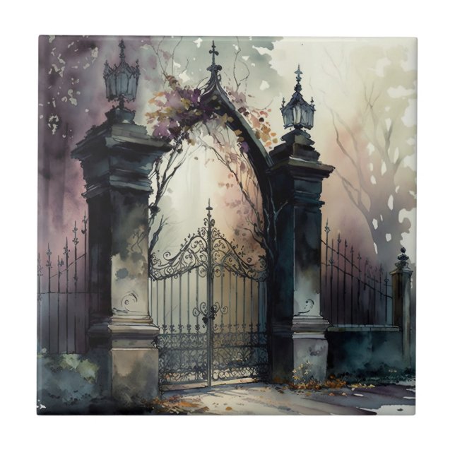 The Gothic Cemetery Gate Series Design 12 Ceramic Tile (Front)