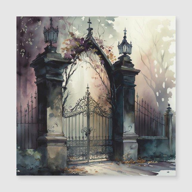 The Gothic Cemetery Gate Series Design 12 Magnetic Invitation (Front)