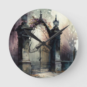 The Gothic Cemetery Gate Series Design 12 Round Clock