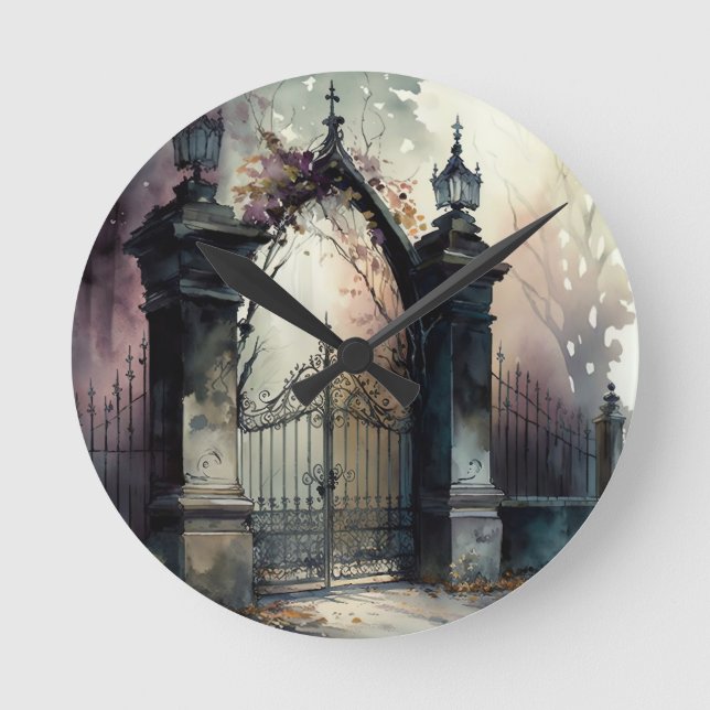 The Gothic Cemetery Gate Series Design 12 Round Clock (Front)