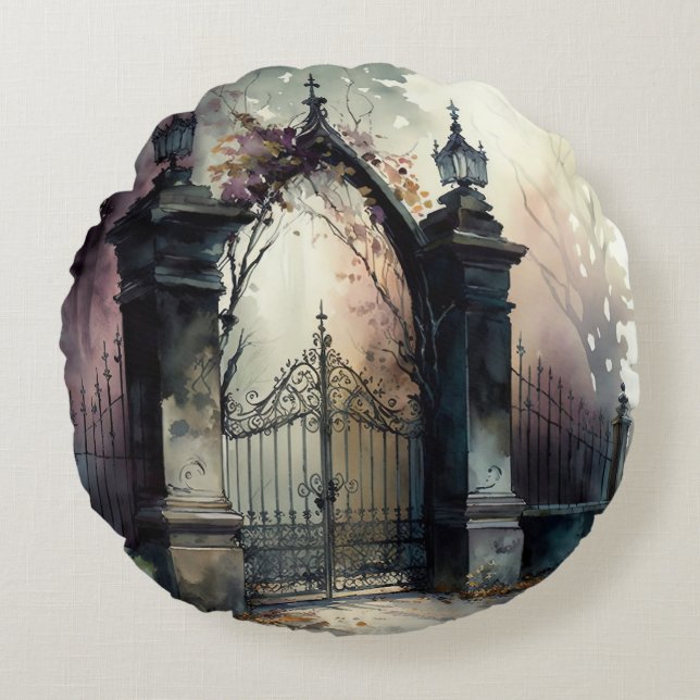 The Gothic Cemetery Gate Series Design 12 Round Cushion (Front)