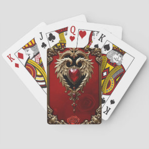The gothic heart of fire and gold playing cards