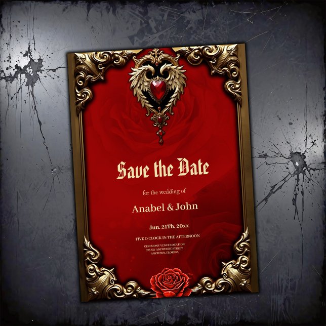The gothic heart of fire and gold save the date (Creator Uploaded)