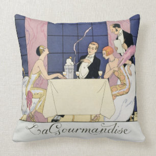 The Gourmands, 1920-30 (pochoir print) Cushion
