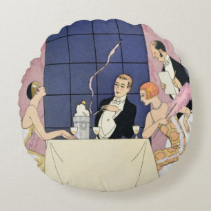The Gourmands, 1920-30 (pochoir print) Round Cushion