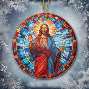 The Grace of Jesus Christ Stained Glass Christmas Ceramic Ornament