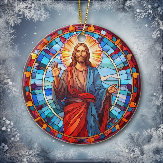 The Grace of Jesus Christ Stained Glass Christmas Ceramic Ornament (Creator Uploaded)