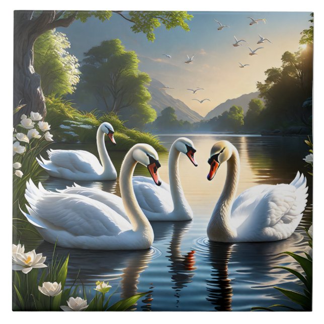 The graceful, white swans are a familiar sight in  ceramic tile (Front)