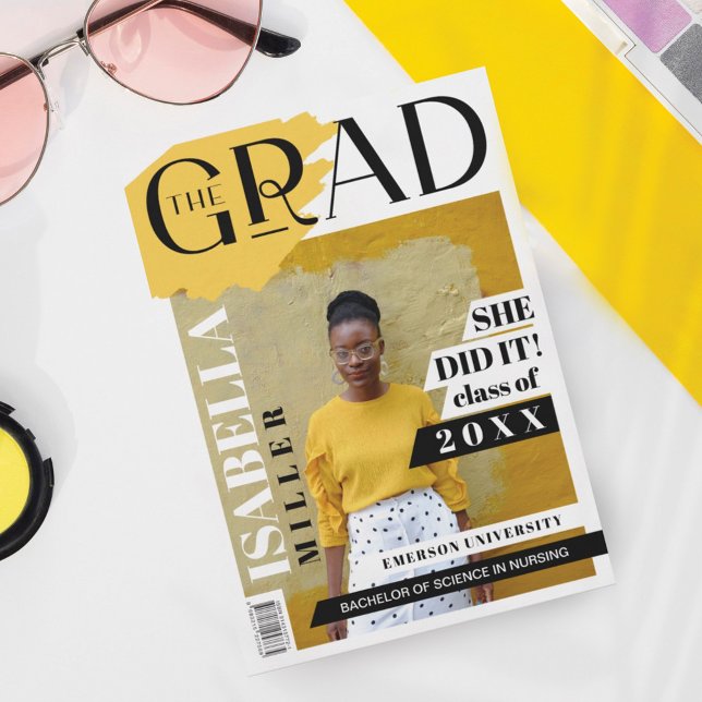 The Grad Fun Trendy Graduate Photo Magazine Cover Announcement (Creator Uploaded)