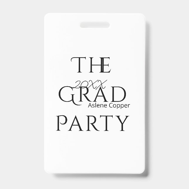 The grad party name 20XX bold letter graduatsimple ID Badge (Front)