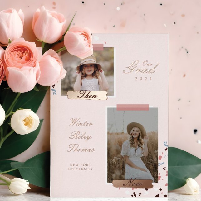 The Grad Then & Now 2 Photo Graduation Terrazzo (The Grad Then & Now 2 Photo Graduation Terrazzo Foil Invitation)