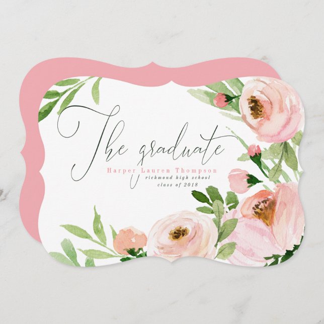 THE GRADUATE BLUSH WATERCOLOR FLORAL INVITATION (Front/Back)
