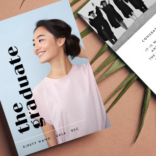 THE GRADUATE Bold BLACK TEXT Two Photo GRADUATION Announcement