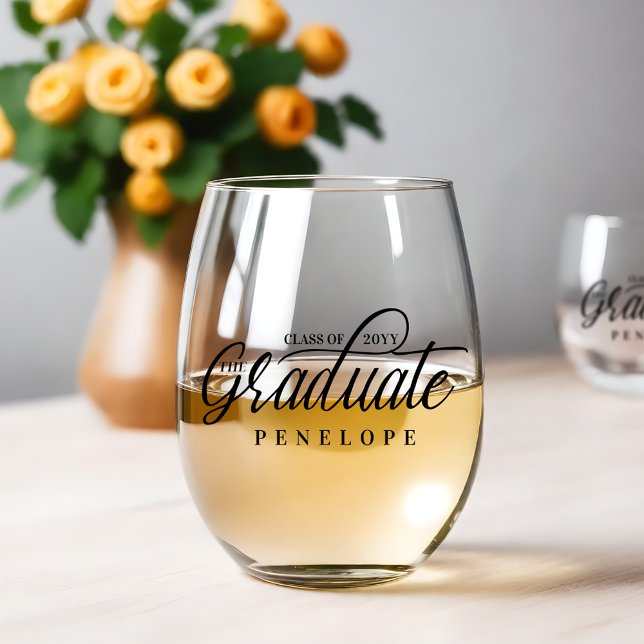 The Graduate Modern Script Class of 2024 Grad Name Stemless Wine Glass (The Graduate Modern Script Class of 2024 Grad Name Stemless Wine Glass)
