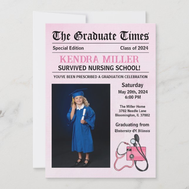 The Graduate Times Nursing Graduation Invitation (Front)