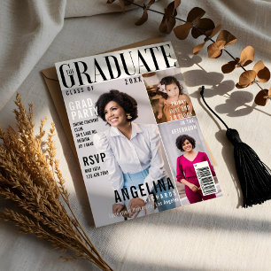 The Graduate Trendy Magazine Cover 3 Photo Grad Invitation