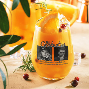 The graduates   2 Sided Double Graduation Party Stemless Wine Glass