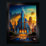 The Grand Art Deco Blue Plaza Pavilion by Xzendor7 Poster<br><div class="desc">The Grand Art Deco Blue Plaza Pavilion AI Concept Art by Xzendor7; illuminated by the golden glow of the setting sun,  accented by the glorious architectural skyline of glass and steel.</div>