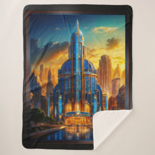 The Grand Art Deco Blue Plaza Pavilion by Xzendor7 Sherpa Blanket