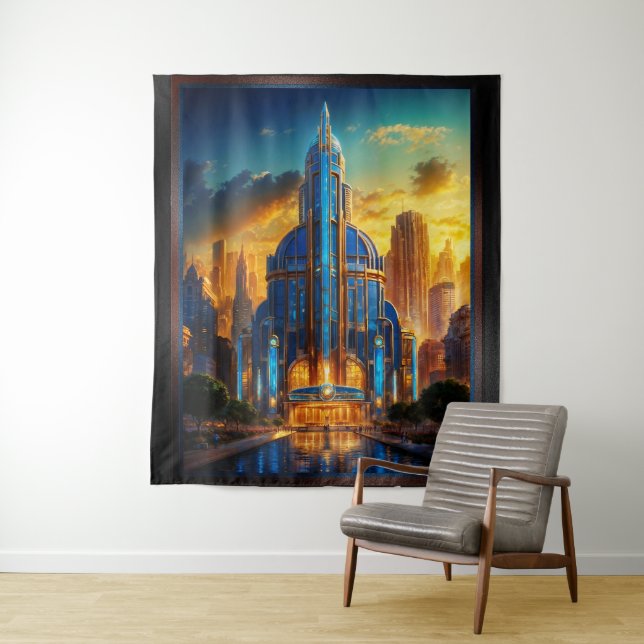 The Grand Art Deco Blue Plaza Pavilion by Xzendor7 Tapestry (In Situ)