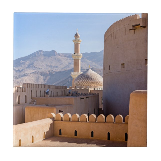 The Grand mosque and minaret in Nizwa - Oman Ceramic Tile (Front)