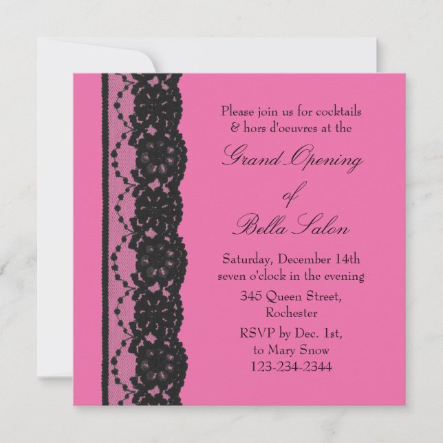 The Grand Opening French Lace Fuchsia Invitation (Front)