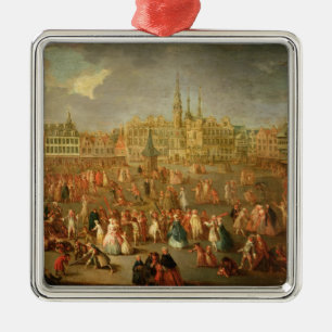 The Grand Place during Mardi Gras, Cambrai, 1765 Metal Tree Decoration