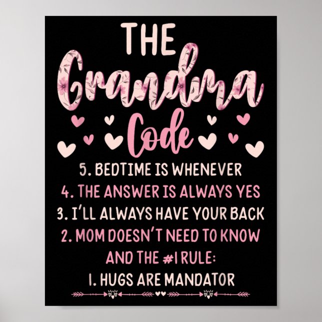 The Grandma Code Hugs Are Mandatory Quote  Poster (Front)