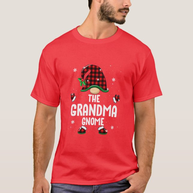 The Grandma Gnome Red Plaid Christmas Matching Fam T-Shirt (Front)