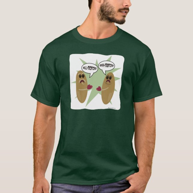 The Great Almond Debate Funny Nut Cartoon T-Shirt (Front)